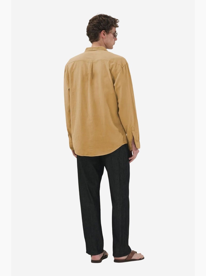 Camisa de mangas compridas em popelina de algodão giesto Greige - Kiabi