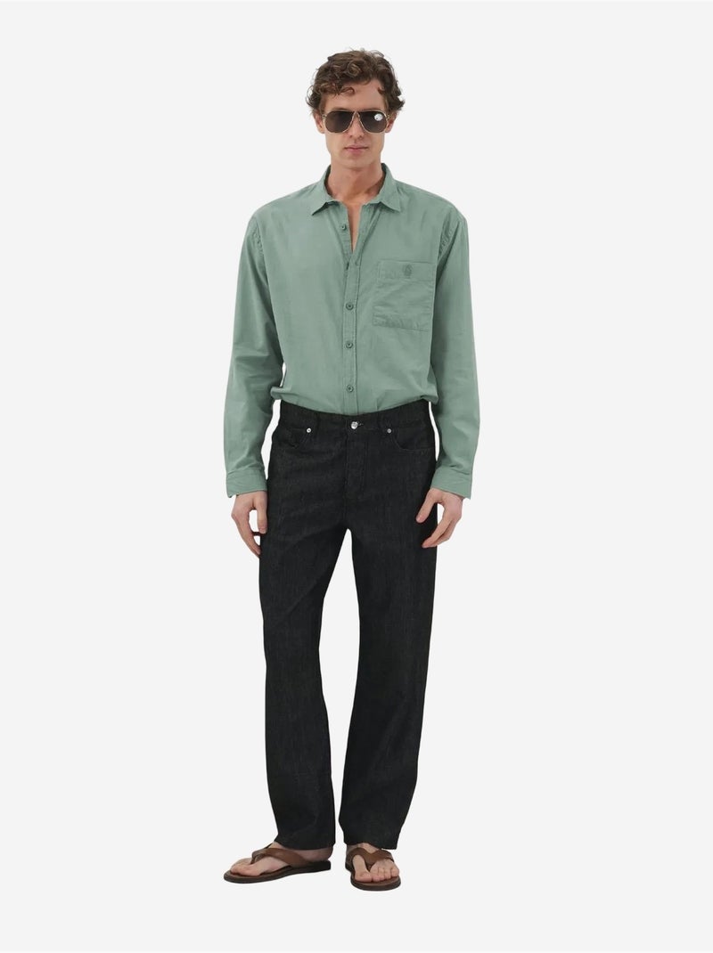 Camisa de mangas compridas em popelina de algodão giesto Verde pastel - Kiabi