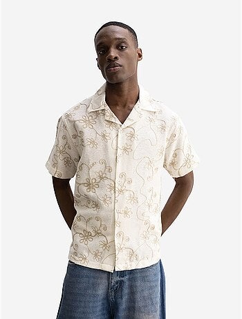 Camisa de mangas curtas bordada em popelina de algodão giesto