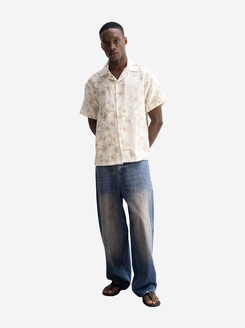 Camisa de mangas curtas bordada em popelina de algodão giesto - Kiabi Camisa de mangas curtas bordada em popelina de algodão giesto - Kiabi