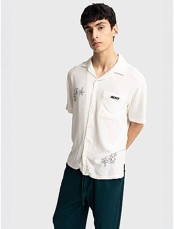 Camisa de mangas curtas bordada em popelina de algodão giesto
