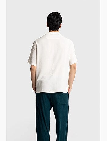 Camisa de mangas curtas bordada em popelina de algodão giesto