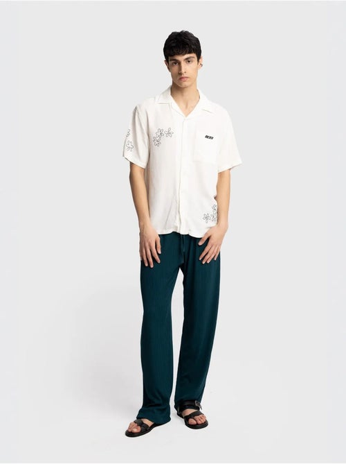 Camisa de mangas curtas bordada em popelina de algodão giesto - Kiabi