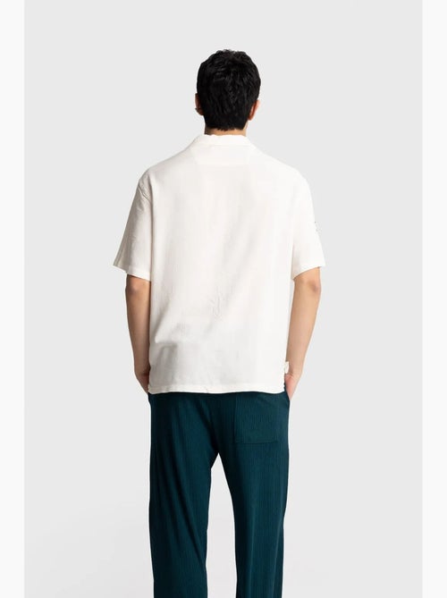 Camisa de mangas curtas bordada em popelina de algodão giesto - Kiabi