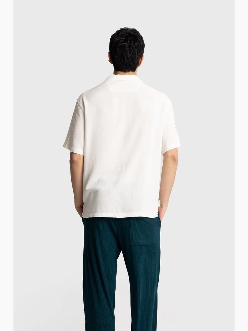 Camisa de mangas curtas bordada em popelina de algodão giesto Branco sujo - Kiabi