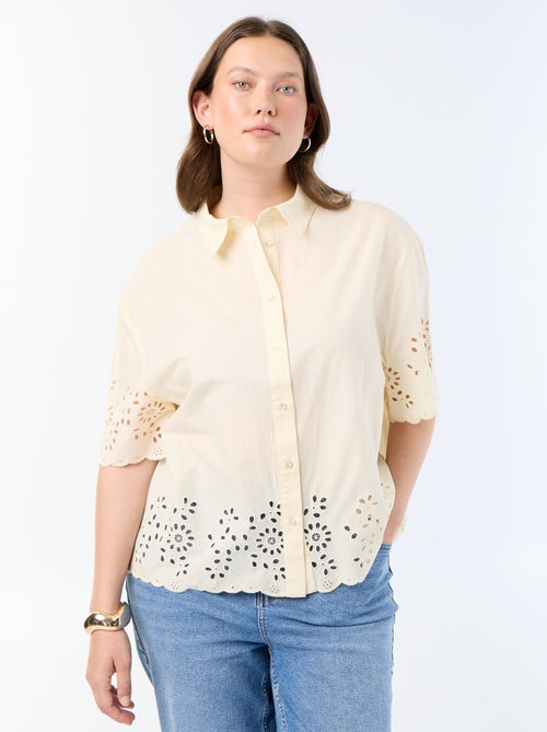 Camisa de mangas curtas com bordado vazado - Kiabi