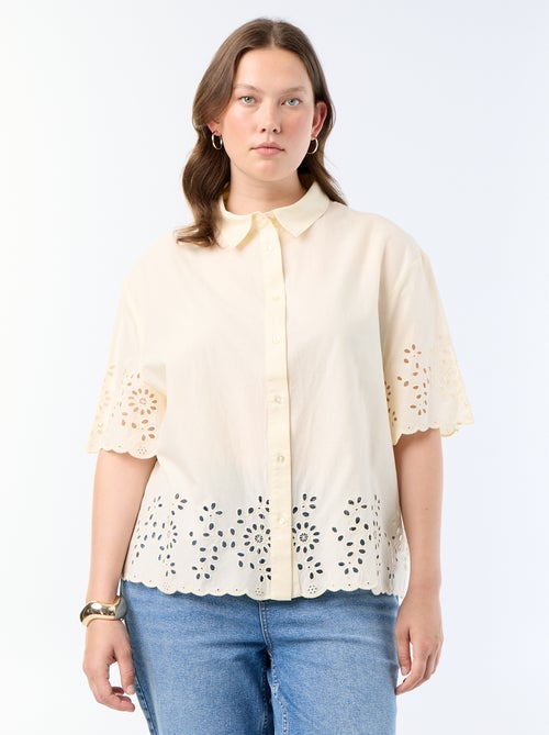 Camisa de mangas curtas com bordado vazado - Kiabi