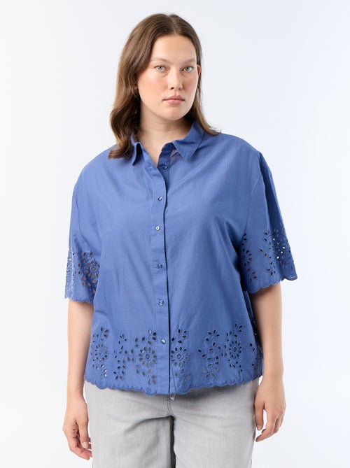 Camisa de mangas curtas com bordado vazado - Kiabi