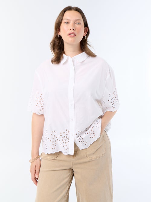Camisa de mangas curtas com bordado vazado - Kiabi