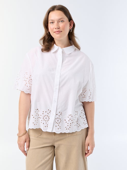 Camisa de mangas curtas com bordado vazado - Kiabi