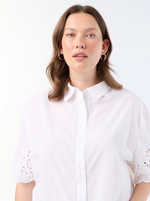 Camisa de mangas curtas com bordado vazado - Kiabi