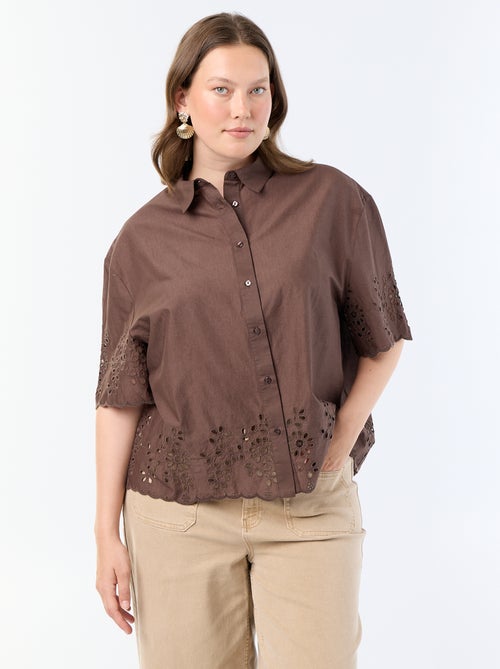 Camisa de mangas curtas com bordado vazado - Kiabi