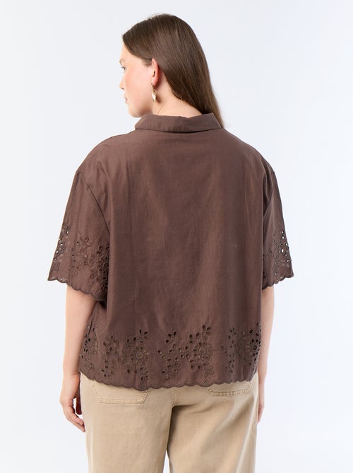 Camisa de mangas curtas com bordado vazado - Kiabi