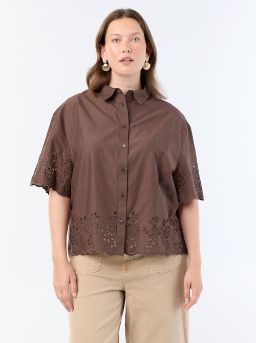 Camisa de mangas curtas com bordado vazado - Kiabi