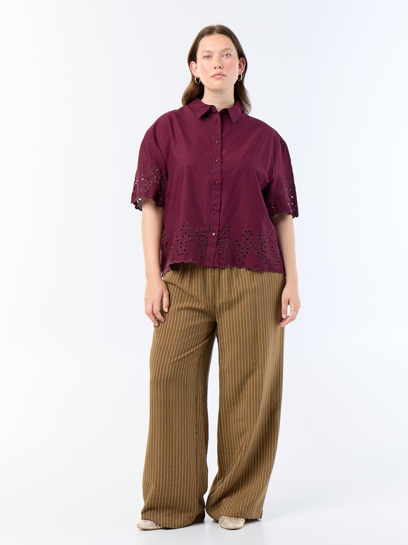 Camisa de mangas curtas com bordado vazado Roxo - Kiabi