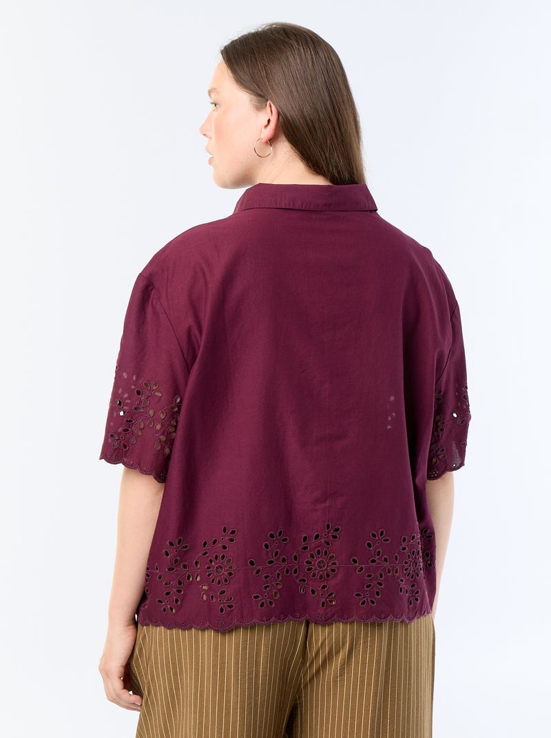 Camisa de mangas curtas com bordado vazado Roxo - Kiabi