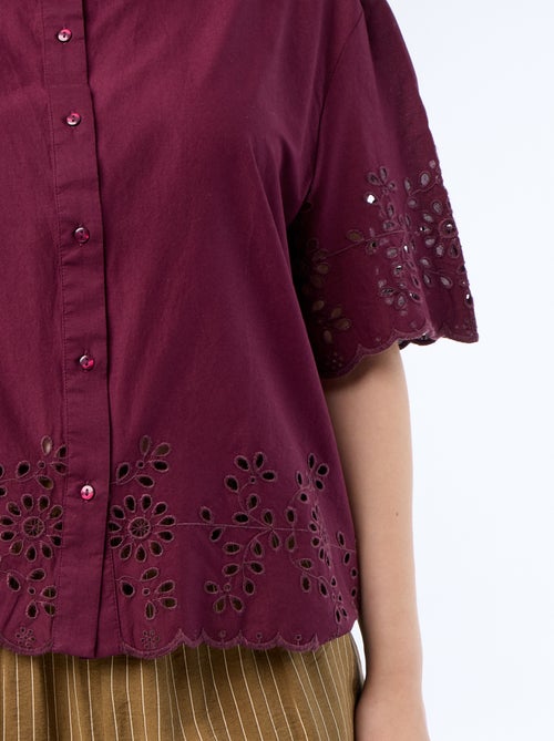 Camisa de mangas curtas com bordado vazado - Kiabi Camisa de mangas curtas com bordado vazado - Kiabi