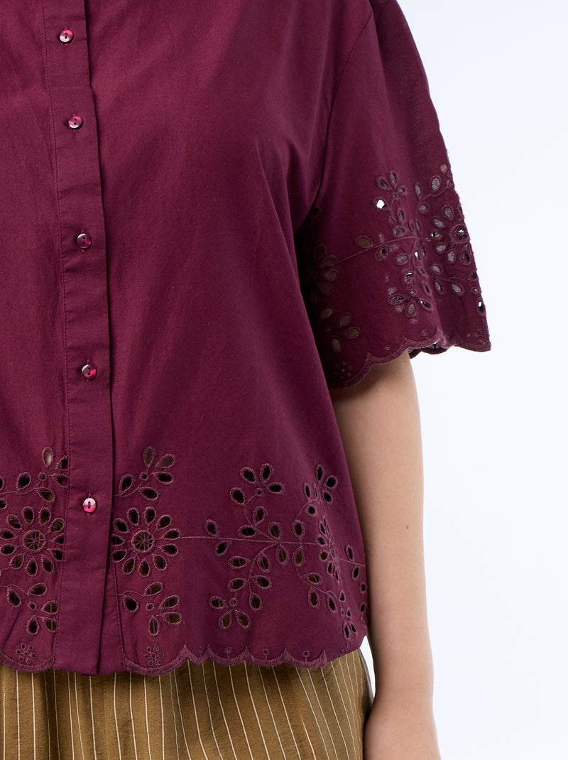 Camisa de mangas curtas com bordado vazado Roxo - Kiabi