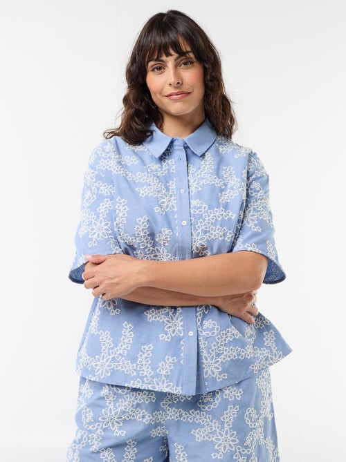 Camisa de mangas curtas com bordados - Kiabi