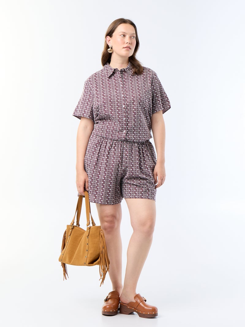 Camisa de mangas curtas com estampado bordado Rosa - Kiabi