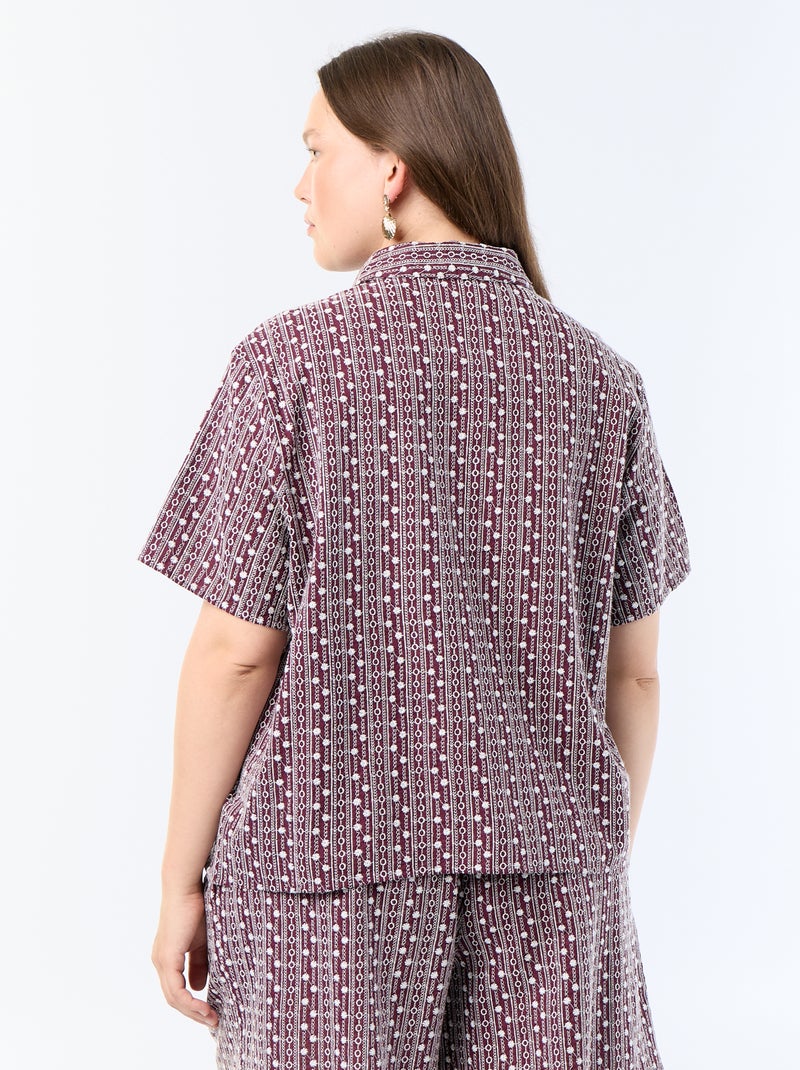 Camisa de mangas curtas com estampado bordado Rosa - Kiabi