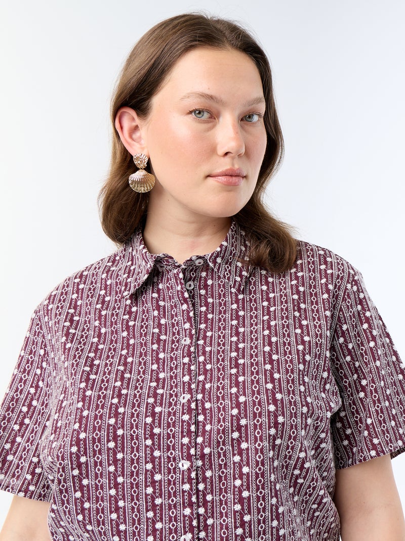 Camisa de mangas curtas com estampado bordado Rosa - Kiabi