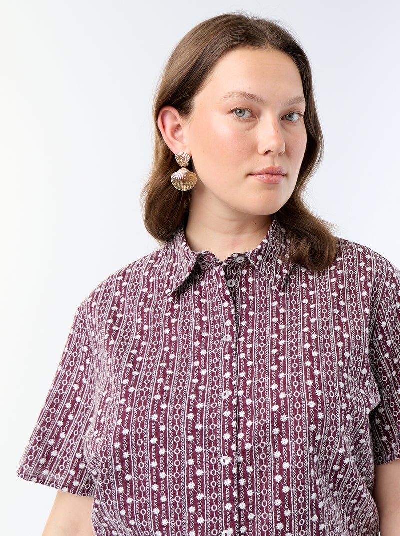 Camisa de mangas curtas com estampado bordado Rosa - Kiabi