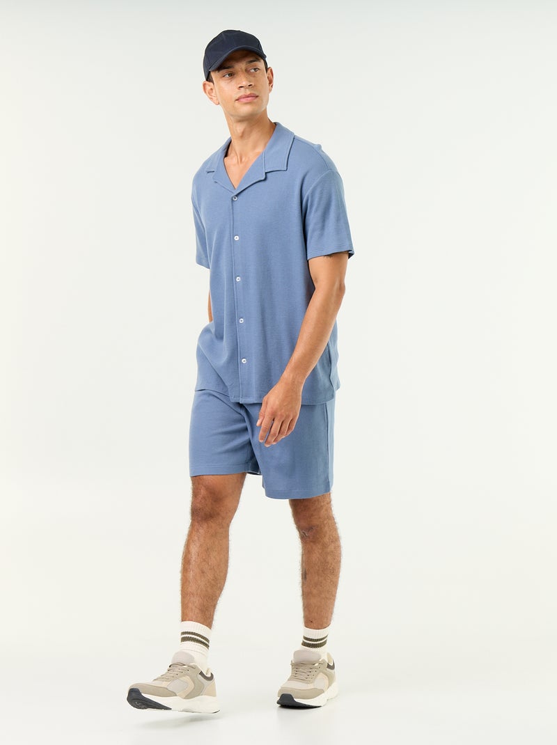 Camisa de mangas curtas em tecido texturizado Azul - Kiabi