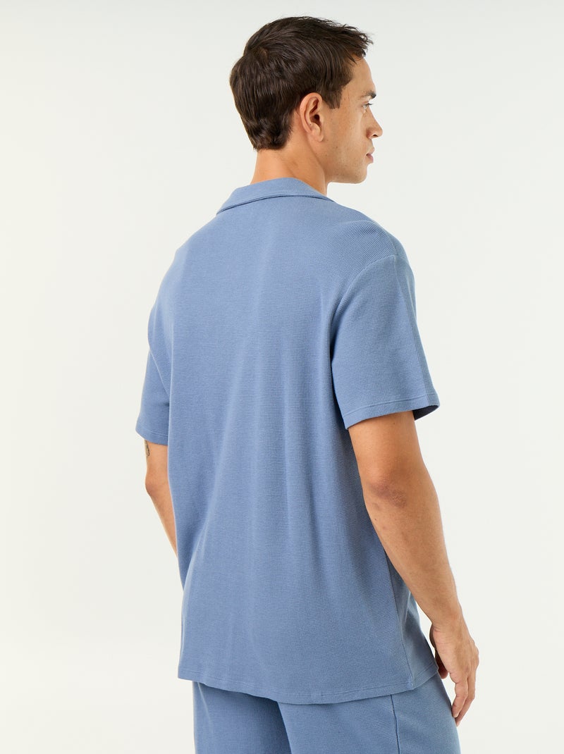 Camisa de mangas curtas em tecido texturizado Azul - Kiabi
