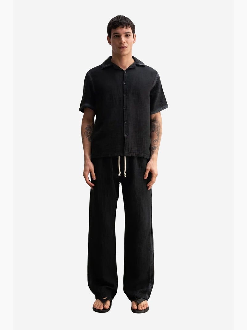 Camisa de mangas curtas texturada em algodão giesto Preto - Kiabi