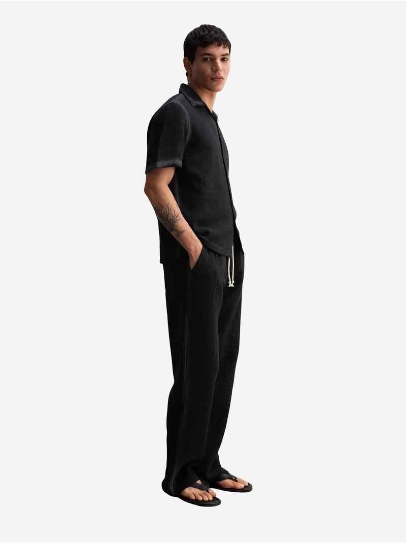 Camisa de mangas curtas texturada em algodão giesto Preto - Kiabi