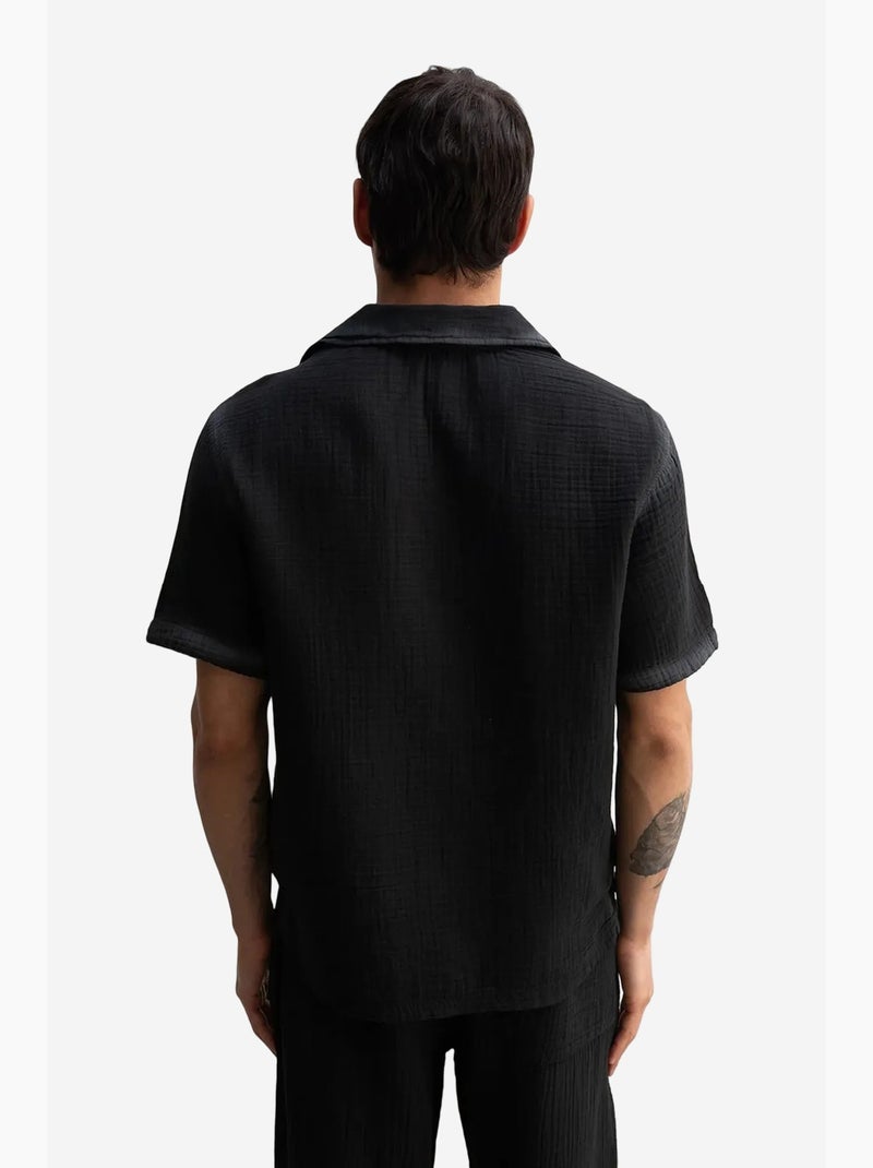 Camisa de mangas curtas texturada em algodão giesto Preto - Kiabi