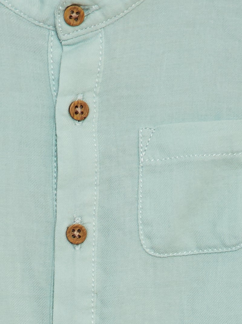 Camisa de material leve com gola mao Azul - Kiabi