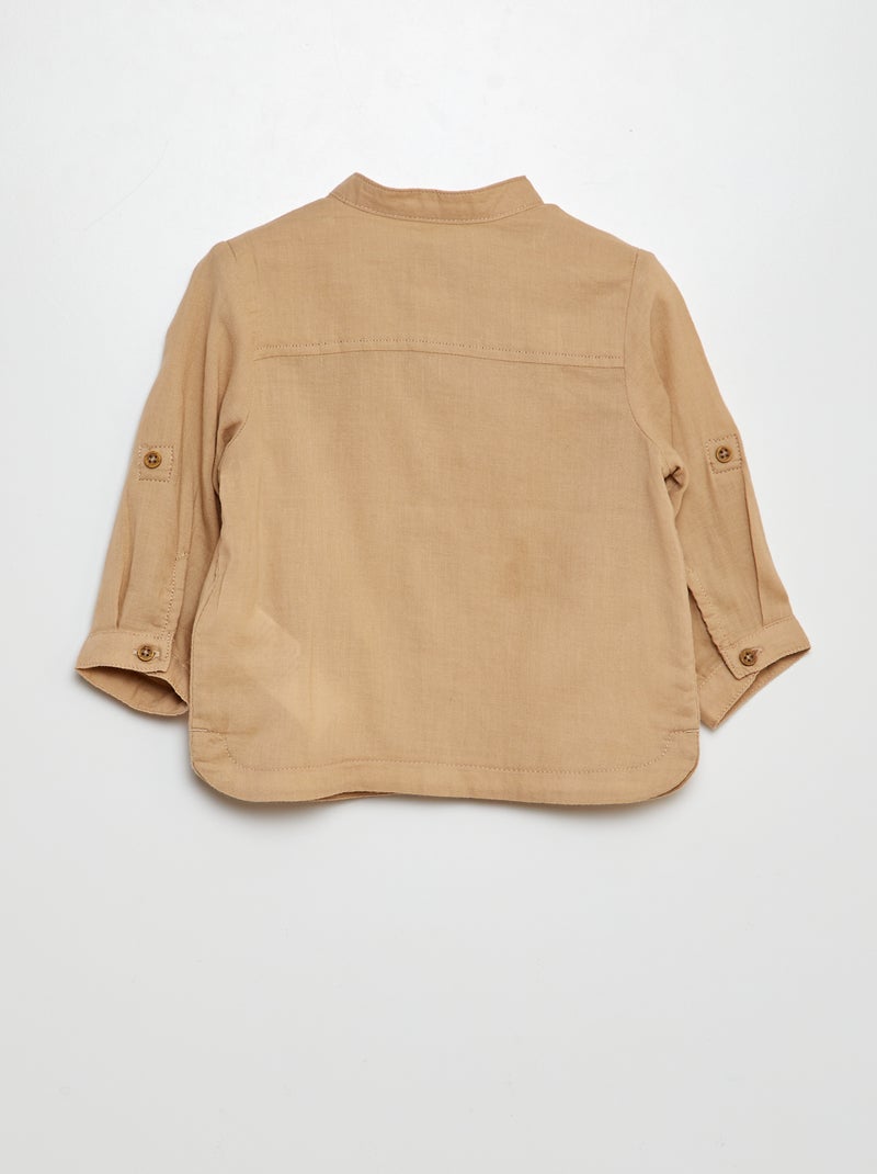 Camisa de material leve com gola mao BEGE - Kiabi