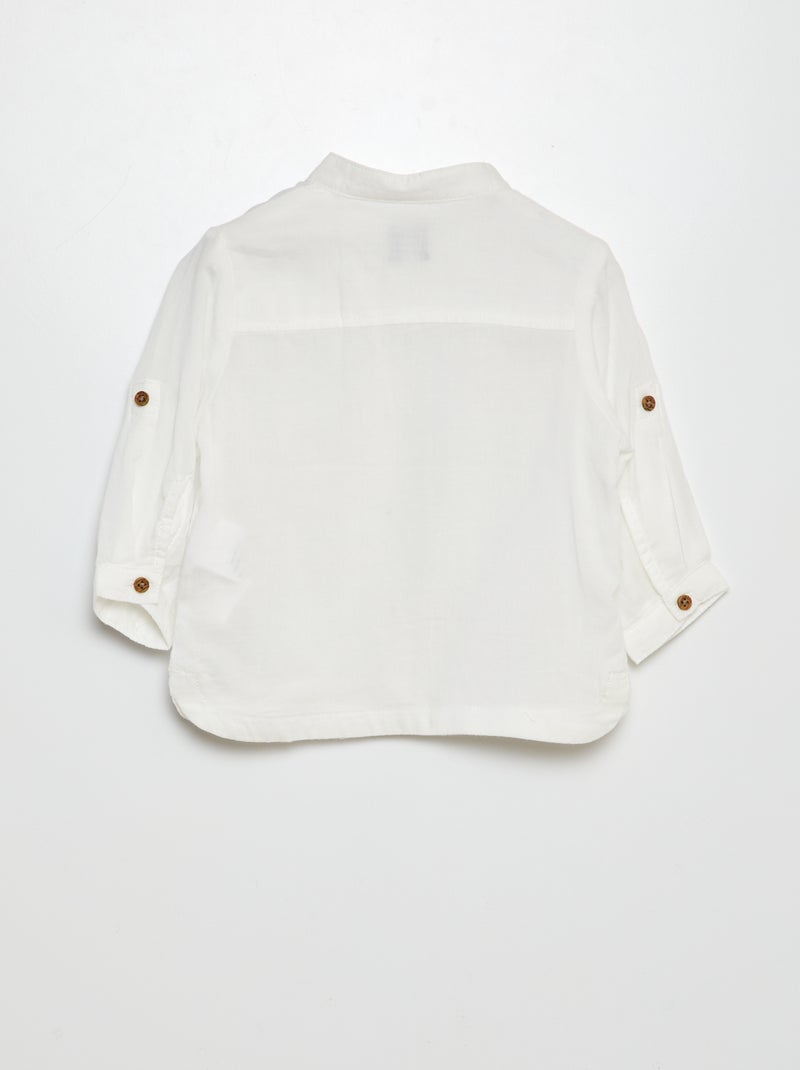 Camisa de material leve com gola mao Branco - Kiabi