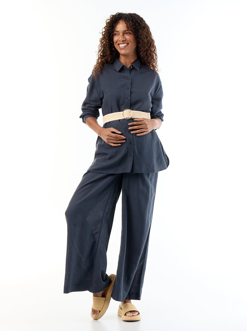 Camisa de maternidade em linho misto Azul - Kiabi