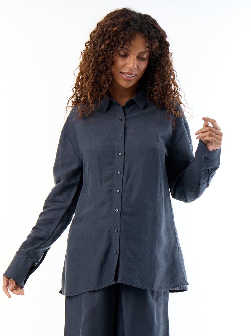 Camisa de maternidade em linho misto Azul - Kiabi