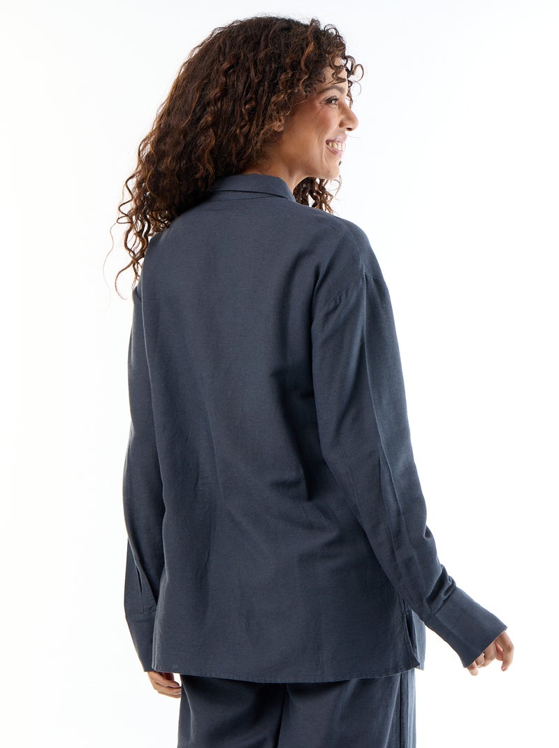 Camisa de maternidade em linho misto Azul - Kiabi