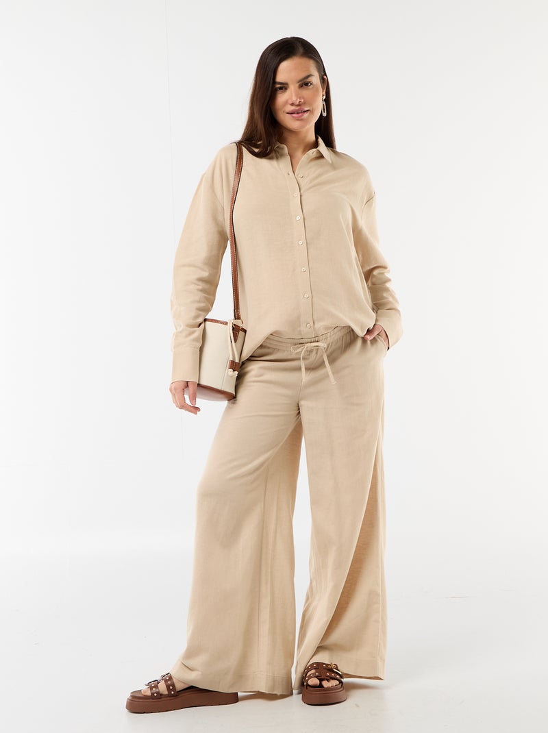 Camisa de maternidade em linho misto Bege - Kiabi
