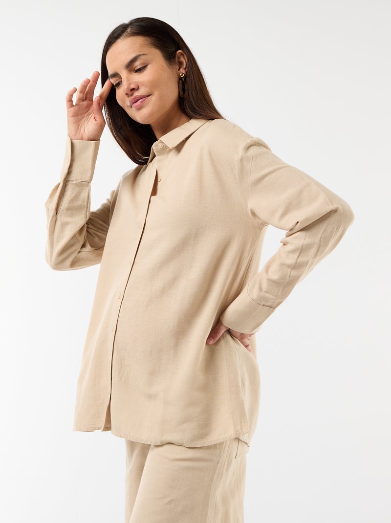 Camisa de maternidade em linho misto Bege - Kiabi