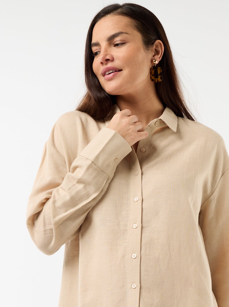 Camisa de maternidade em linho misto Bege - Kiabi