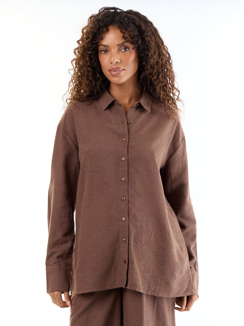 Camisa de maternidade em linho misto Castanho - Kiabi