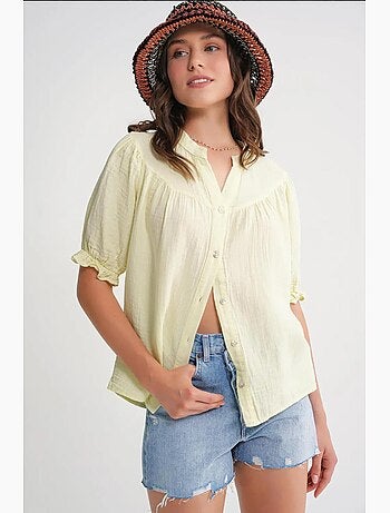 Camisa de mistura de linho de manga curta com botões mixray