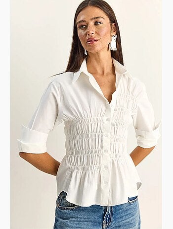 Camisa de mulher em popelina de mistura de algodão de corte regular lucci
