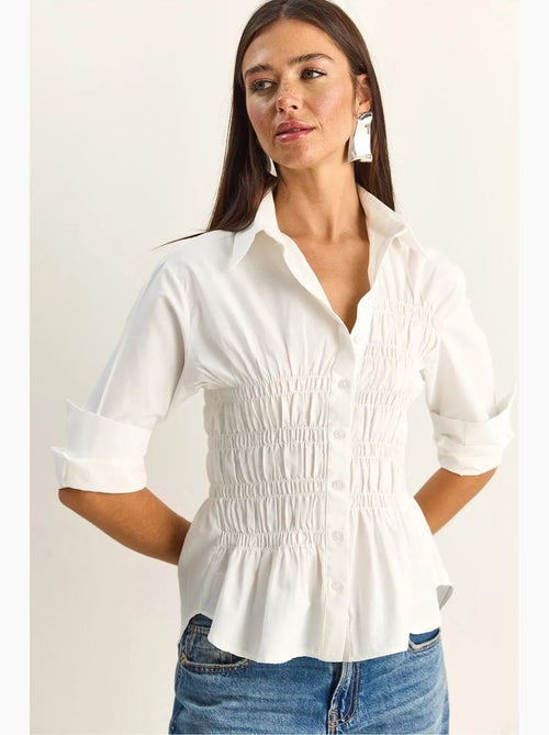 Camisa de mulher em popelina de mistura de algodão de corte regular lucci - Kiabi Camisa de mulher em popelina de mistura de algodão de corte regular lucci - Kiabi