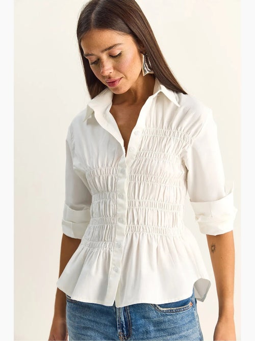 Camisa de mulher em popelina de mistura de algodão de corte regular lucci - Kiabi Camisa de mulher em popelina de mistura de algodão de corte regular lucci - Kiabi