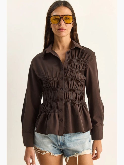 Camisa de mulher em popelina de mistura de algodão de corte regular lucci - Kiabi Camisa de mulher em popelina de mistura de algodão de corte regular lucci - Kiabi