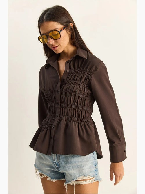 Camisa de mulher em popelina de mistura de algodão de corte regular lucci - Kiabi Camisa de mulher em popelina de mistura de algodão de corte regular lucci - Kiabi