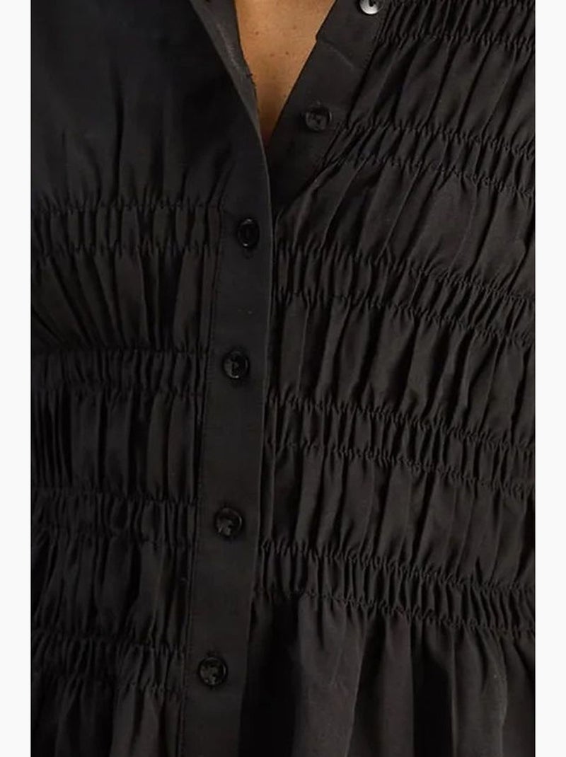 Camisa de mulher em popelina de mistura de algodão de corte regular lucci Preto - Kiabi