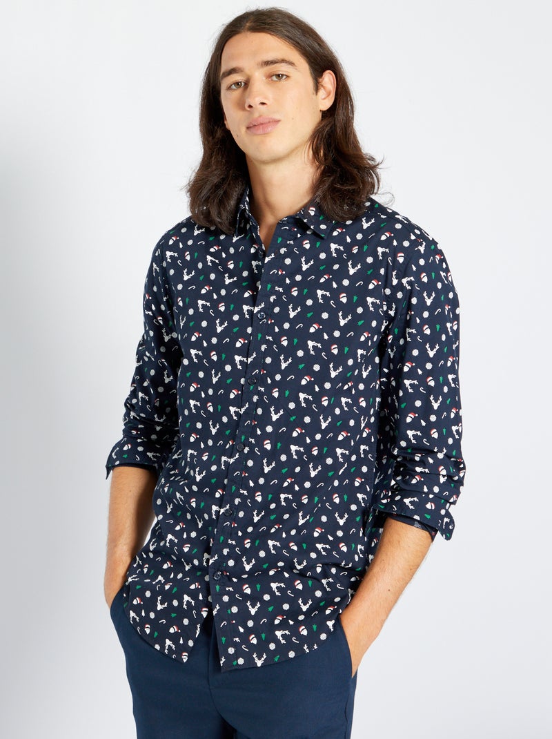 Camisa de Natal com estampado de fantasia AZUL - Kiabi